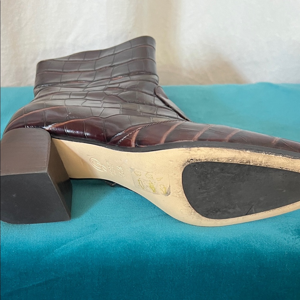 M. Gemi Corsa Croc-Embossed Ankle Boots 35 1/2 Italy Brown 5.5 - Picture 5 of 8